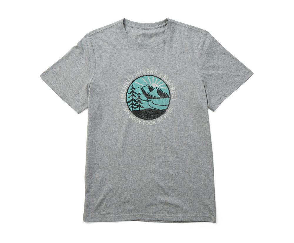 Krótki Rękaw Merrell Męskie Szare - Unlikely Hikers X Tee - 813047-OGH